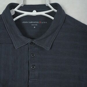John Varvatos USA Mens Medium Polo Shirt Charcoal Black Tonal Stripe Slub Knit
